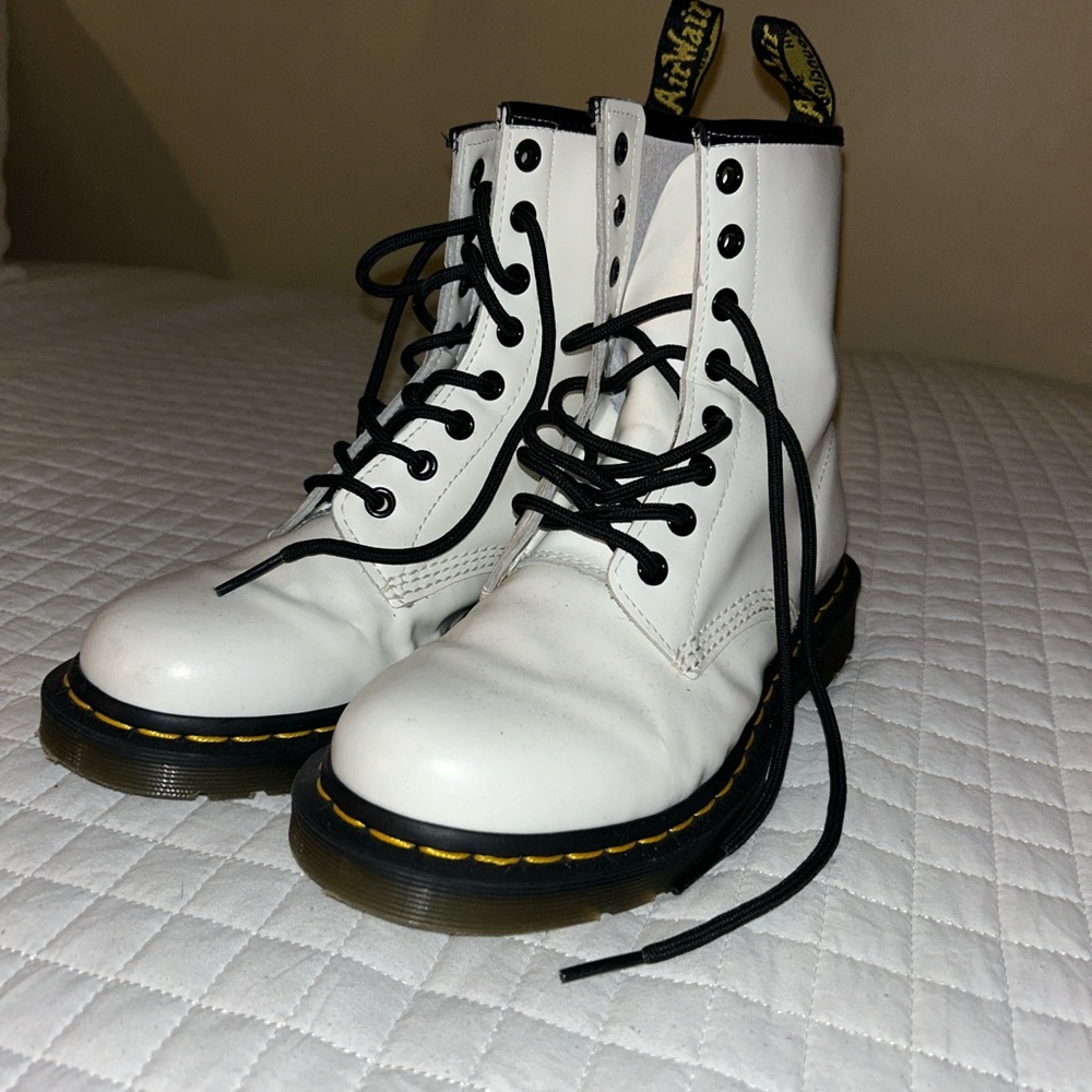 Dr. Martens White Leather Boots with Black Laces